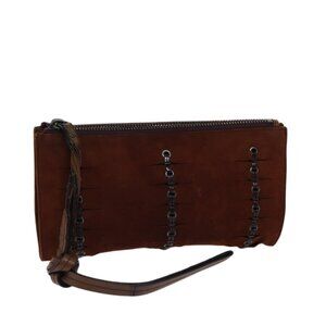 GUCCI Pouch Suede Brown Auth